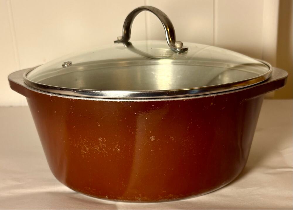 Vintage 1960s Club Cast Aluminum Dutch Oven Fudge Brown 4 QT w/ Replacement Lid